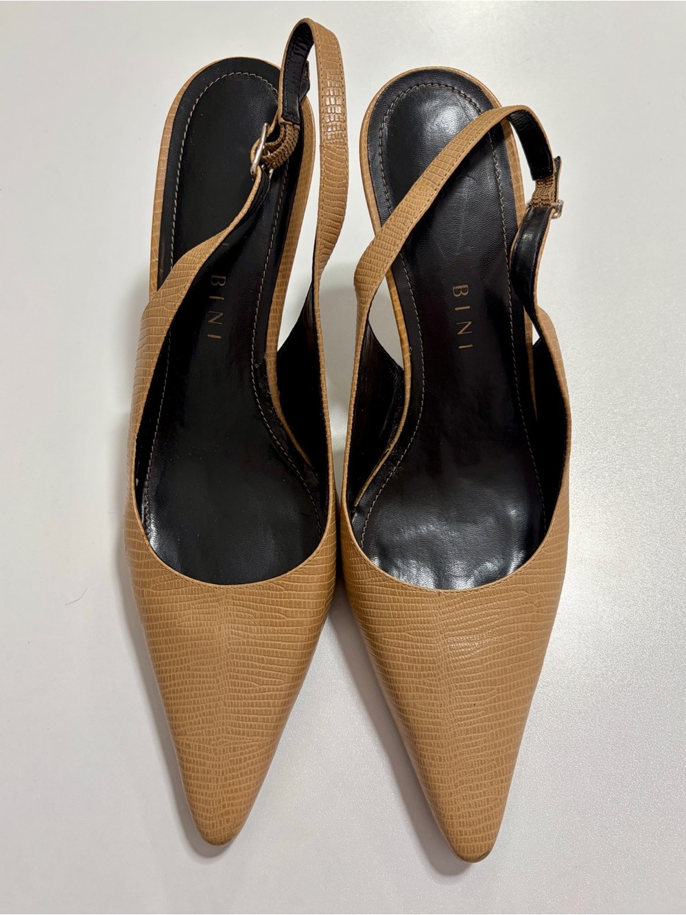 Gianni Bini Camel Textured Pointed Slingback Heels